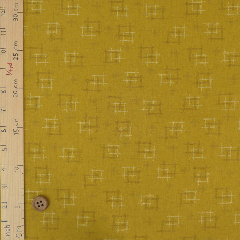 Japanese Ikat Igasuri Style Motif - Mustard Yellow (Length) 1=0.25yard