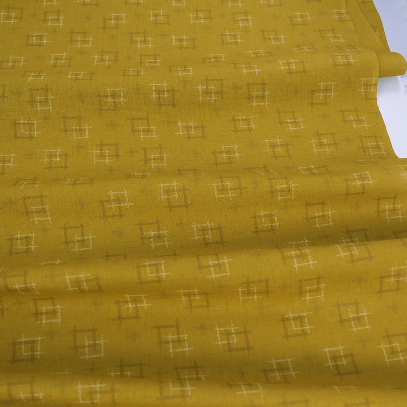 Japanese Ikat Igasuri Style Motif - Mustard Yellow (Length) 1=0.25yard
