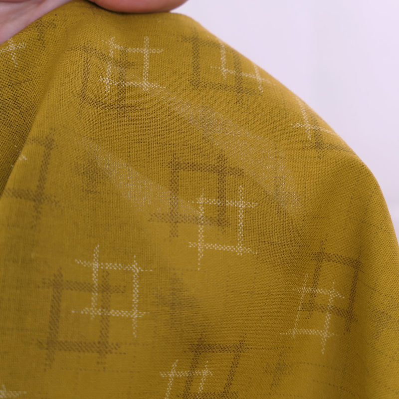 Japanese Ikat Igasuri Style Motif - Mustard Yellow (Length) 1=0.25yard