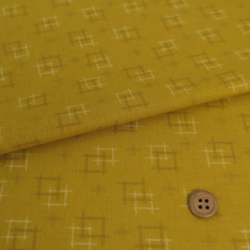 Japanese Ikat Igasuri Style Motif - Mustard Yellow (Length) 1=0.25yard