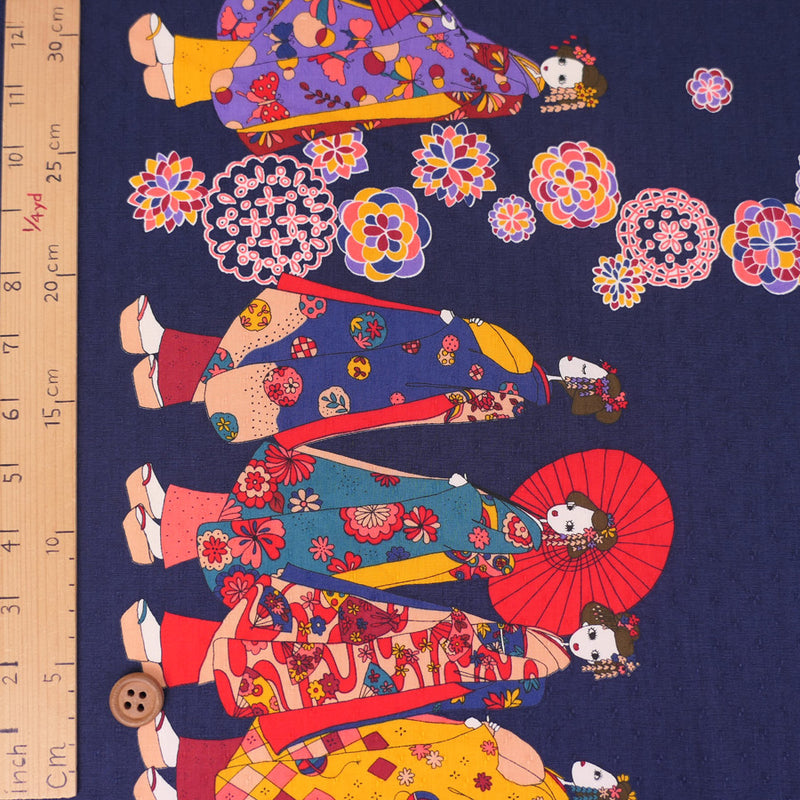 Maiko Girls on a Walk - Navy (Length) 1＝0.25yard