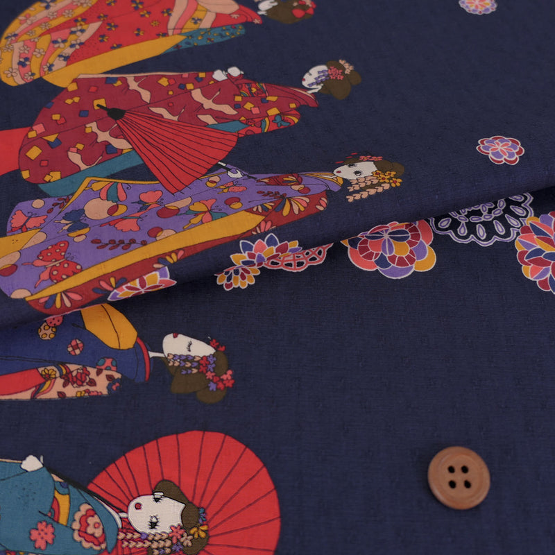 Maiko Girls on a Walk - Navy (Length) 1＝0.25yard