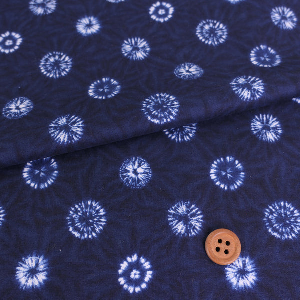 Shibori-Style Cotton – Chrysanthemum Circle Pattern - Indigo (Length) 1=0.25yard