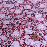 Cotton – Cats on a Dotted Background, Pearl Gray and Red (Length) 1＝0.25yard