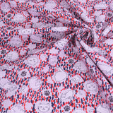 Cotton – Cats on a Dotted Background, Pearl Gray and Red (Length) 1＝0.25yard
