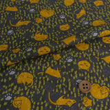 Cotton – Cats on a Dotted Background, Khaki Gray (Length) 1＝0.25yard