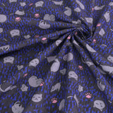 Cotton – Cats on a Dotted Background, Gray and Blue (Length) 1＝0.25yard