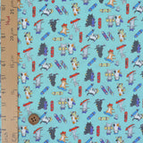 Cotton – Skateboarding Cats, Mint Blue (Length) 1＝0.25yard