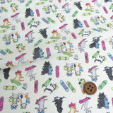 Cotton – Skateboarding Cats, Ivory (Length) 1＝0.25yard