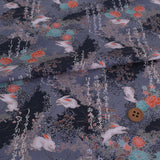 Japanese Cotton – Rabbits and Wildflowers, Gray (Length) 1＝0.25yard