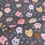 Cotton – Colorful Cat Faces, Gray (Length) 1＝0.25yard