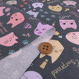 Cotton – Colorful Cat Faces, Gray (Length) 1＝0.25yard