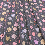 Cotton – Colorful Cat Faces, Gray (Length) 1＝0.25yard