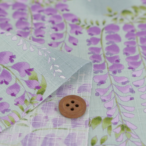 Wisteria Blossom Cotton Fabric – Mint Green (Length) 1＝0.25yard