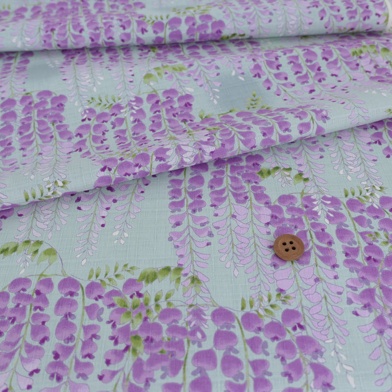 Wisteria Blossom Cotton Fabric – Mint Green (Length) 1＝0.25yard