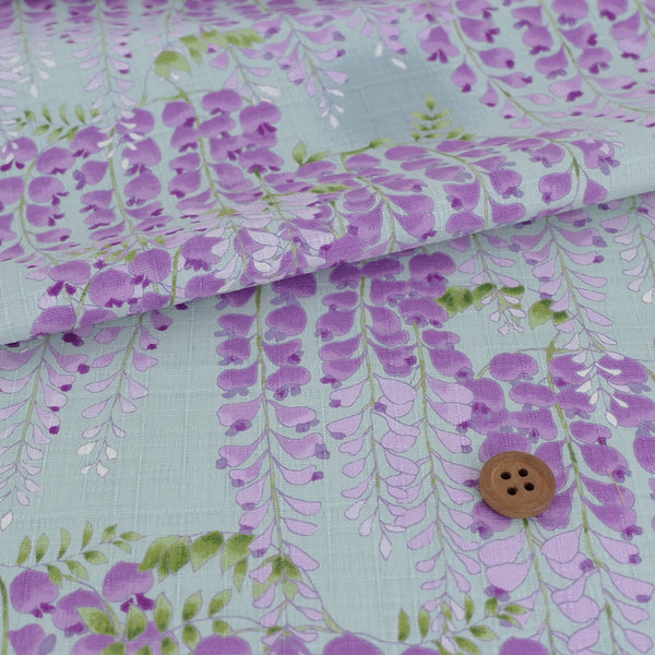 Wisteria Blossom Cotton Fabric – Mint Green (Length) 1＝0.25yard