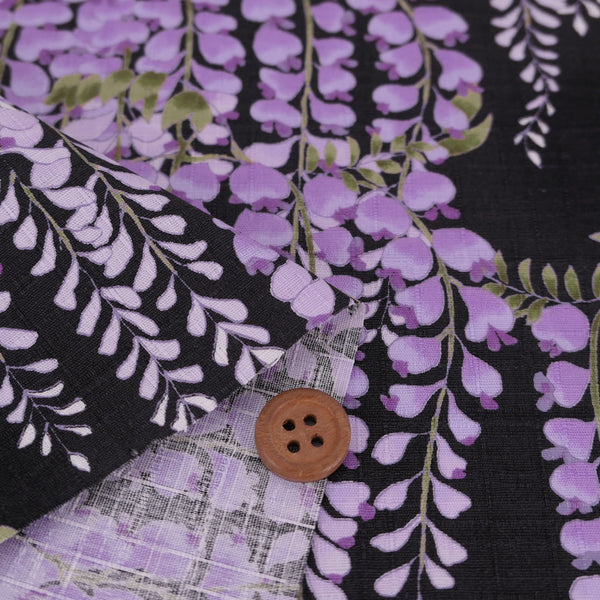 Wisteria Blossom Cotton Fabric – Black (Length) 1＝0.25yard