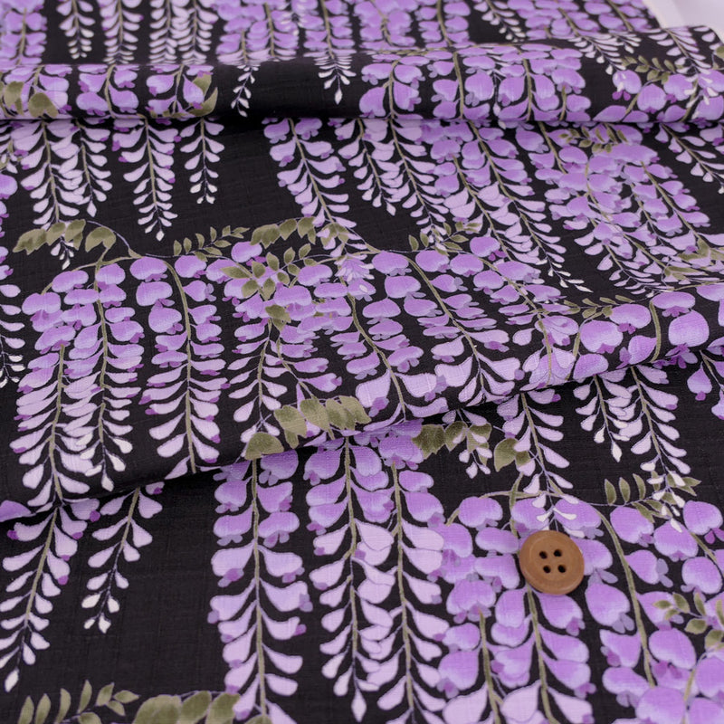 Wisteria Blossom Cotton Fabric – Black (Length) 1＝0.25yard