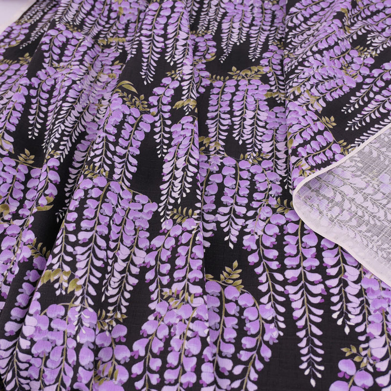 Wisteria Blossom Cotton Fabric – Black (Length) 1＝0.25yard