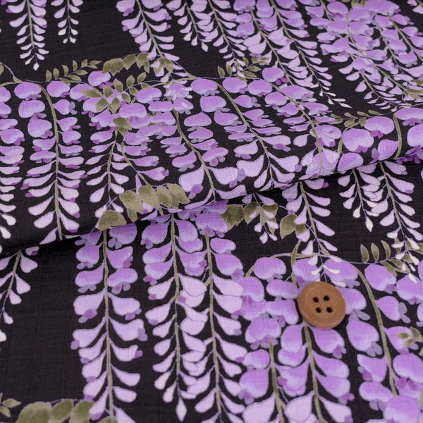 Wisteria Blossom Cotton Fabric – Black (Length) 1＝0.25yard