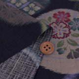 Japanese Cotton – Kasuri-Style Floral Rings, Deep Navy (Length) 1＝0.25yard