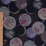 Japanese Cotton – Kasuri-Style Floral Rings, Deep Navy (Length) 1＝0.25yard