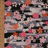 Cotton – Cherry Blossoms and Misty Cloud Bands, Black (Length) 1=0.25yard