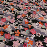 Cotton – Cherry Blossoms and Misty Cloud Bands, Black (Length) 1=0.25yard