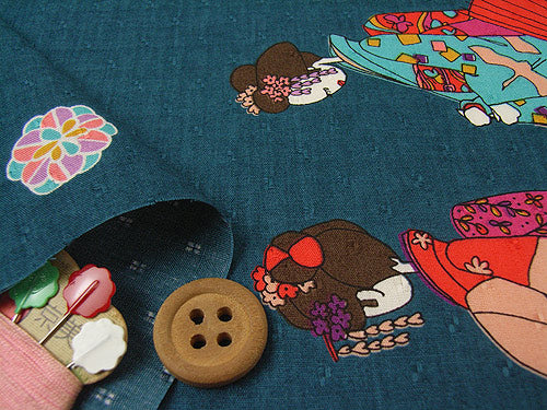 Maiko Girls on a Walk - Blue-Green (Length) 1＝0.25yard