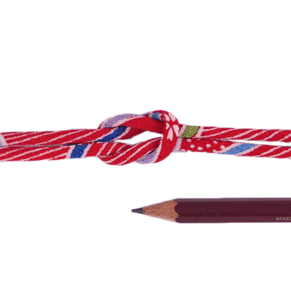 Chirimen Fabric Cord - 1/9in Red Small Waves (Quantity) 1＝1yard