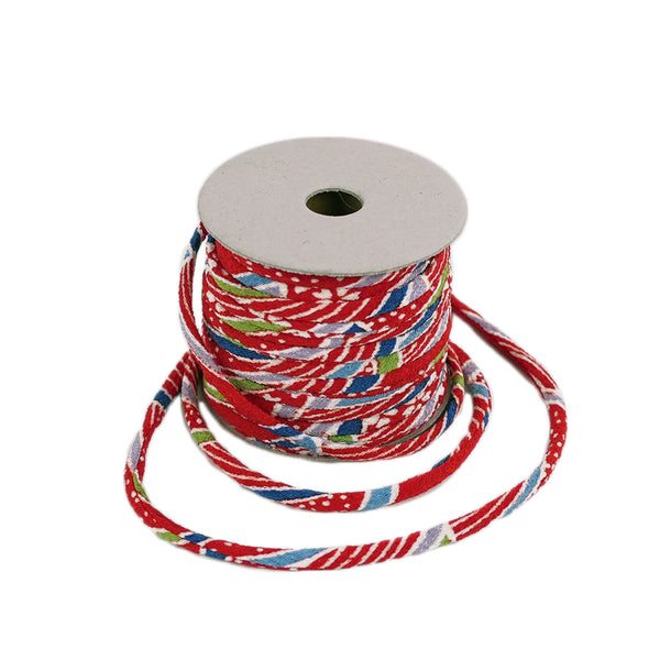 Chirimen Fabric Cord - 1/9in Red Small Waves (Quantity) 1＝1yard