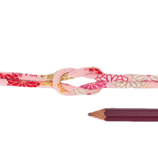 Chirimen Fabric Cord - 1/9in Small Colorful Mums on Pink (Quantity) 1＝1yard