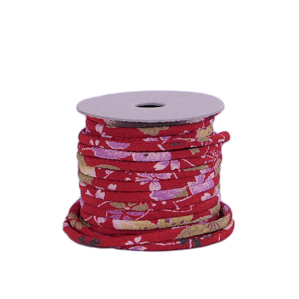 Chirimen Fabric Cord - 1/9in Sakura Festival Red (Quantity) 1＝1yard