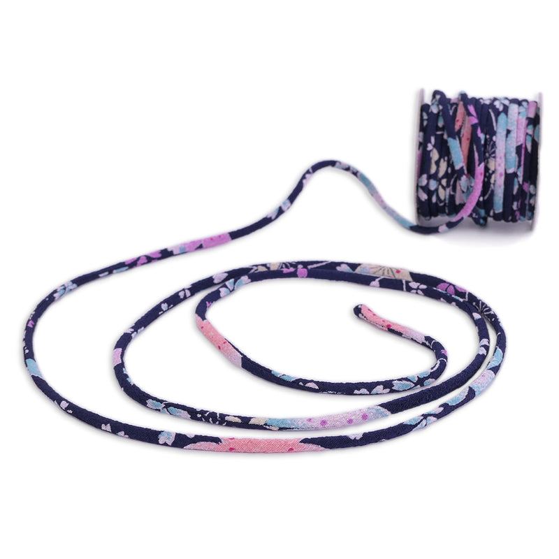 Chirimen Fabric Cord - 1/9in Sakura Festival Navy (Quantity) 1＝1yard