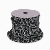 Chirimen Fabric Cord - 1/9in Ivory Wave Pattern on Black (Quantity) 1＝1yard