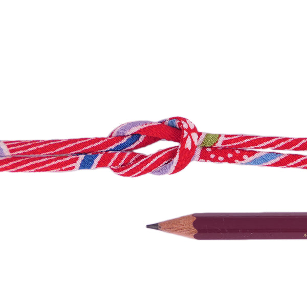 Chirimen Fabric Cord - 1/8in Red Small Waves (Quantity) 1＝1yard