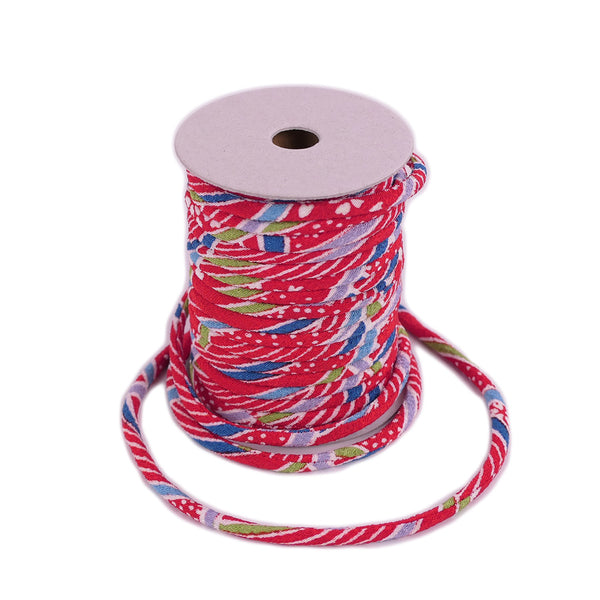 Chirimen Fabric Cord - 1/8in Red Small Waves (Quantity) 1＝1yard