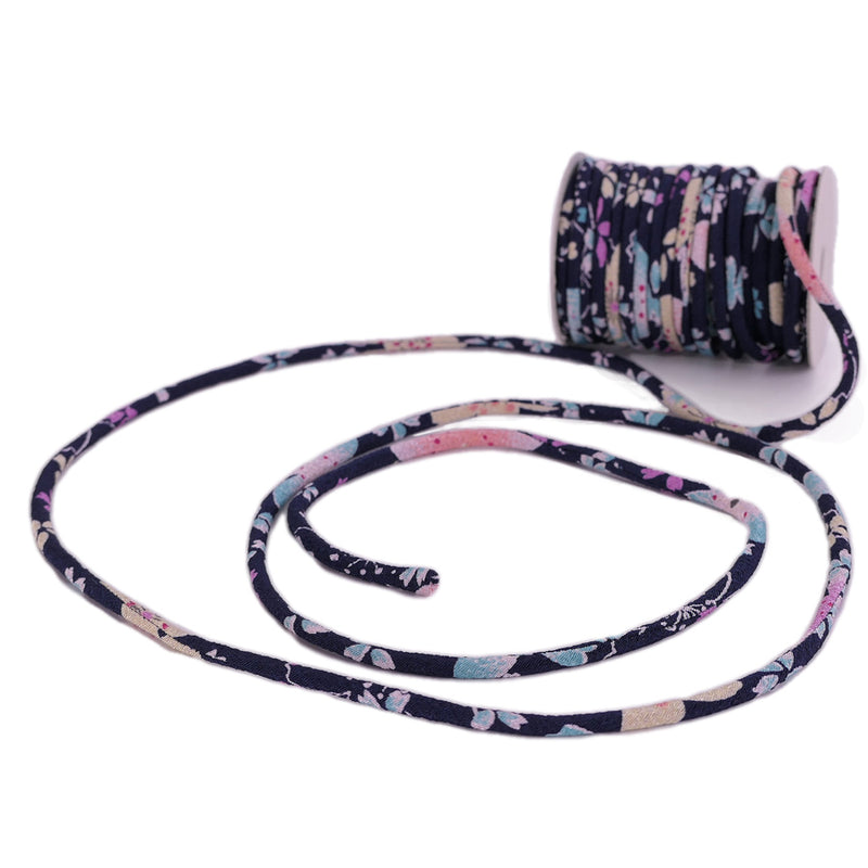 Chirimen Fabric Cord - 1/8in Sakura Festival Navy (Quantity) 1＝1yard