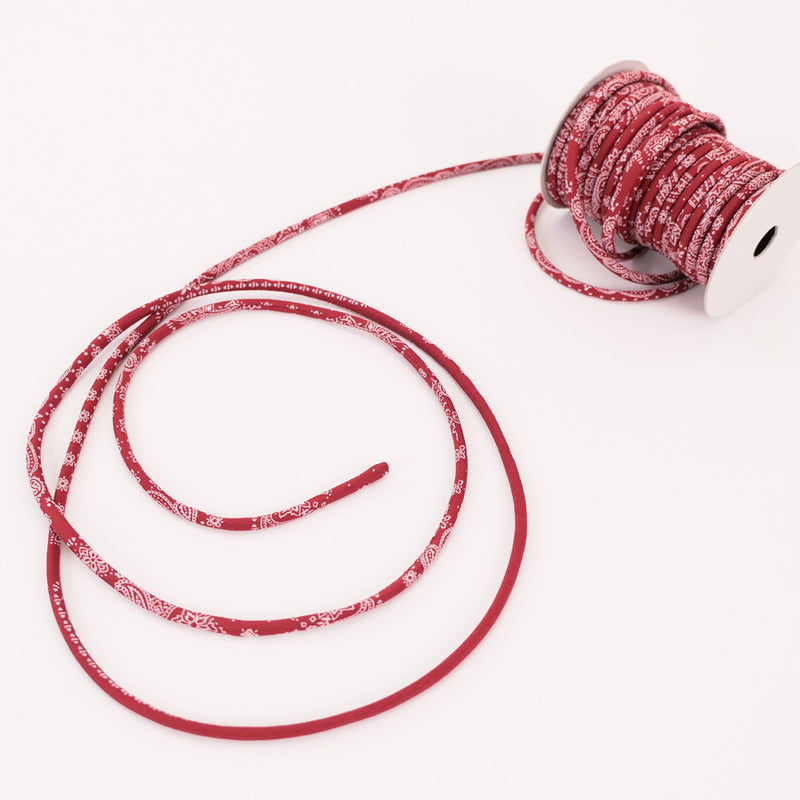 Cotton Fabric Cord - 1/8in Red Paisley (Quantity) 1＝1yard