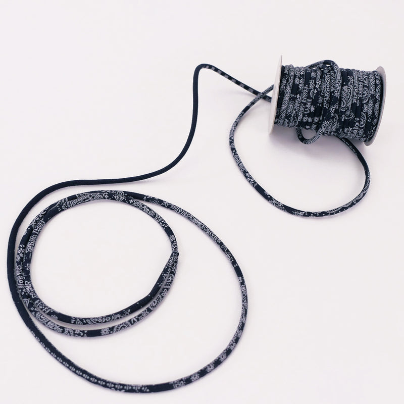 Cotton Fabric Cord - 1/8in Navy Paisley (Quantity) 1＝1yard