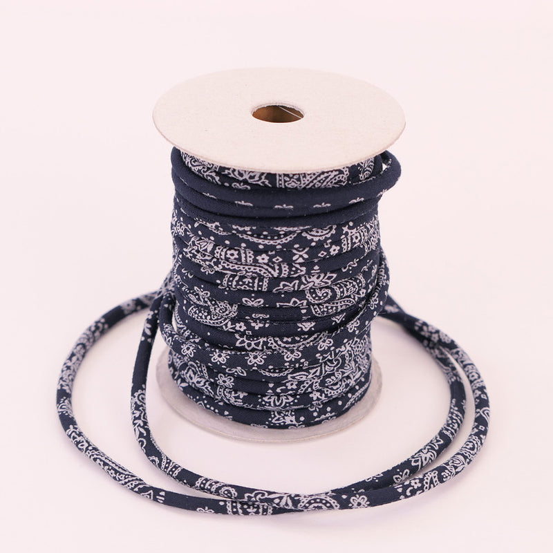 Cotton Fabric Cord - 1/8in Navy Paisley (Quantity) 1＝1yard