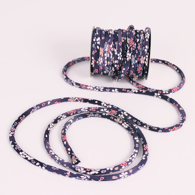 Chirimen Fabric Cord - 1/6in Tiny Sakura Dreams Purple (Quantity) 1＝1yard