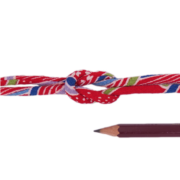 Chirimen Fabric Cord - 1/6in Red Small Waves (Quantity) 1＝1yard