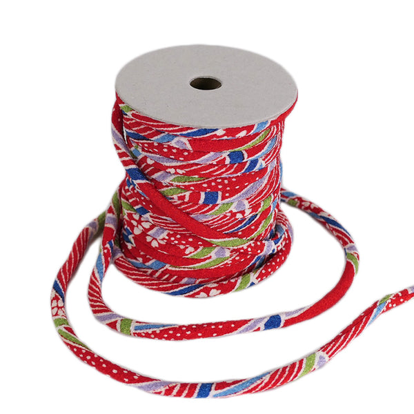 Chirimen Fabric Cord - 1/6in Red Small Waves (Quantity) 1＝1yard
