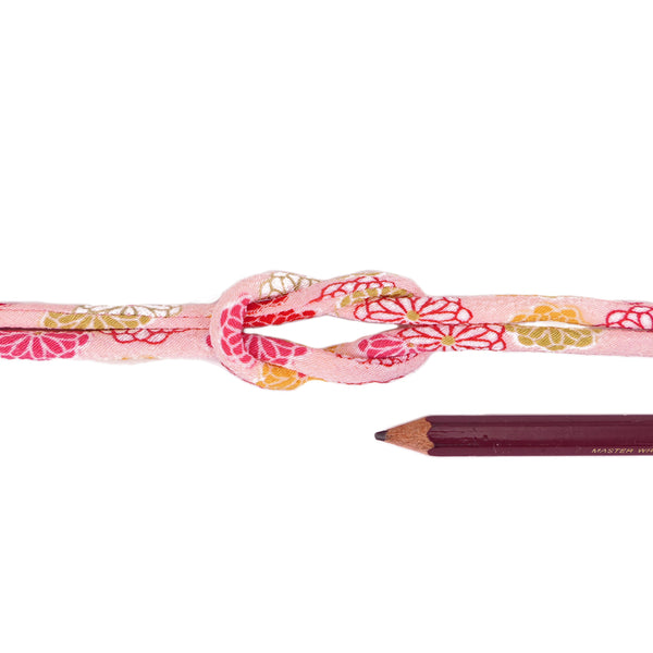 Chirimen Fabric Cord - 1/6in Small Colorful Mums on Pink (Quantity) 1＝1yard