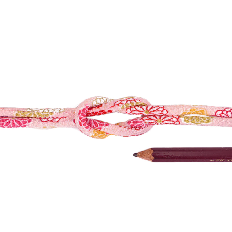 Chirimen Fabric Cord - 1/6in Small Colorful Mums on Pink (Quantity) 1＝1yard