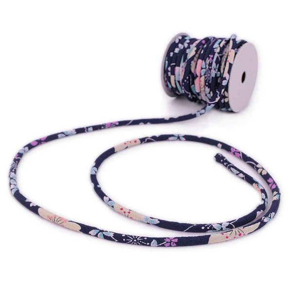 Chirimen Fabric Cord - 1/6in Sakura Festival Navy (Quantity) 1＝1yard