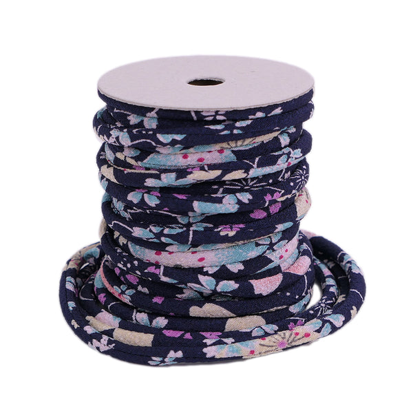 Chirimen Fabric Cord - 1/6in Sakura Festival Navy (Quantity) 1＝1yard