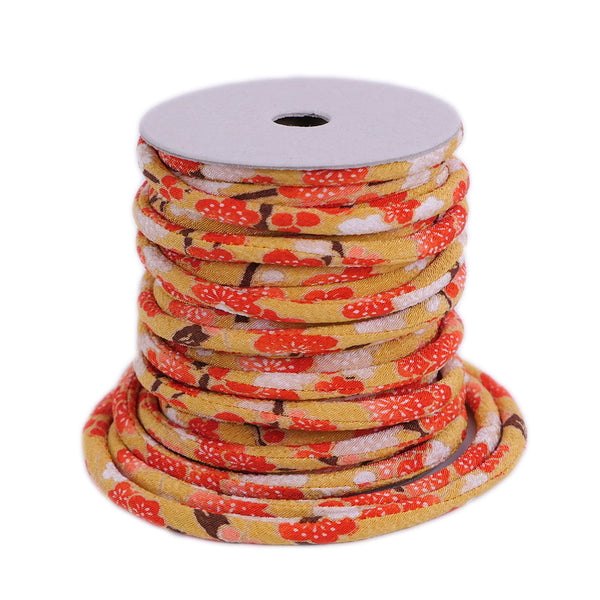Chirimen Fabric Cord - 1/6in Ume Blossom Stream Mustard (Quantity) 1＝1yard