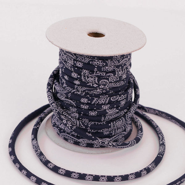 Cotton Fabric Cord - 1/6in Navy Paisley (Quantity) 1＝1yard